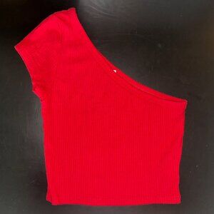LF Emma & Sam Red Asymmetrical One Shoulder Red Crop Top